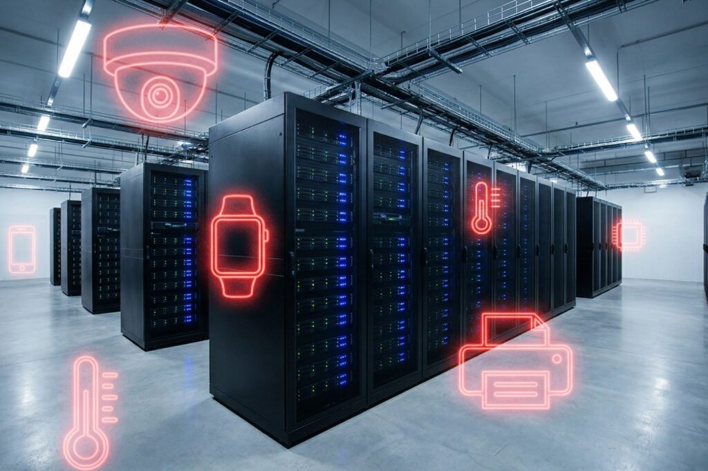 Dispositivos IoT invisíveis representando um ponto cego na segurança de redes corporativas